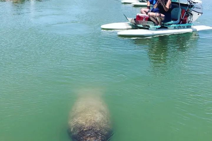 a group of people on a boat in the water